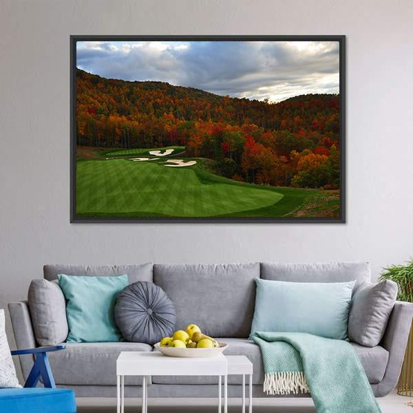 Golf Course In Mountains Canvas Wall Art-3 Horizontal-Gallery Wrap-25" x 16"-Tiaracle