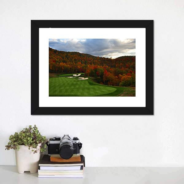 Golf Course In Mountains Canvas Wall Art-1 Piece-Framed Print-20" x 16"-Tiaracle