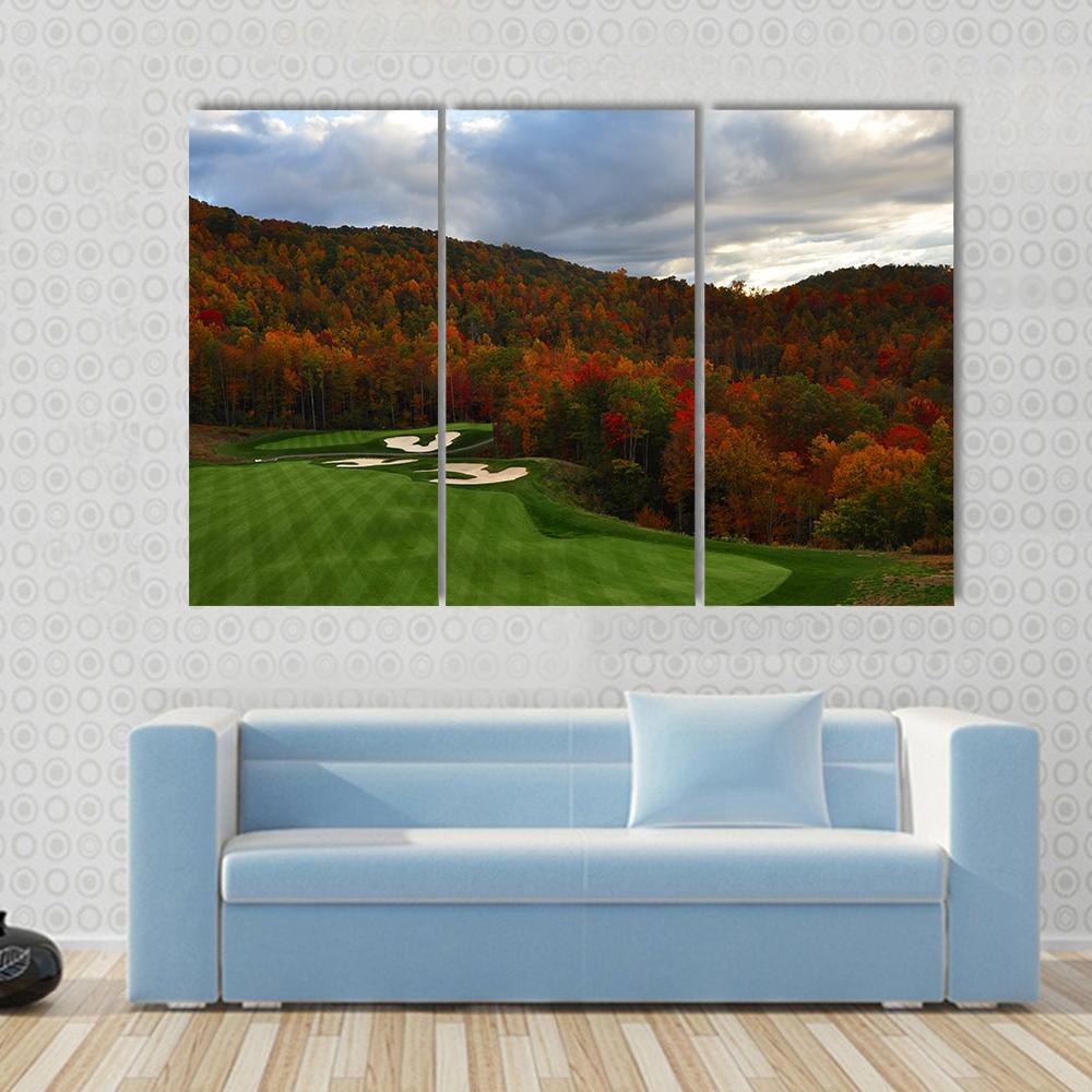 Golf Course In Mountains Canvas Wall Art-3 Horizontal-Gallery Wrap-37" x 24"-Tiaracle