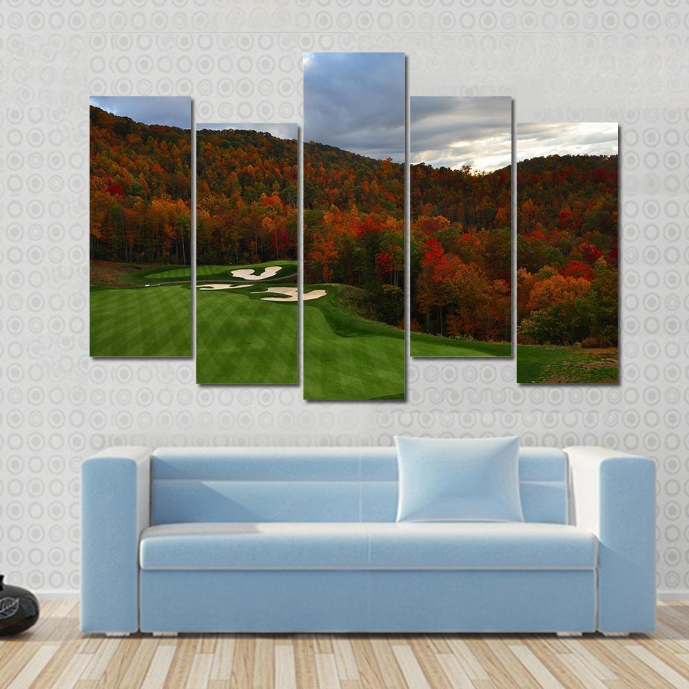 Golf Course In Mountains Canvas Wall Art-5 Pop-Gallery Wrap-47" x 32"-Tiaracle