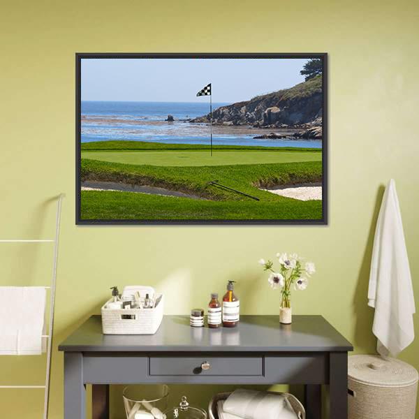 Golf Course & Ocean Canvas Wall Art-1 Piece-Floating Frame-24" x 16"-Tiaracle