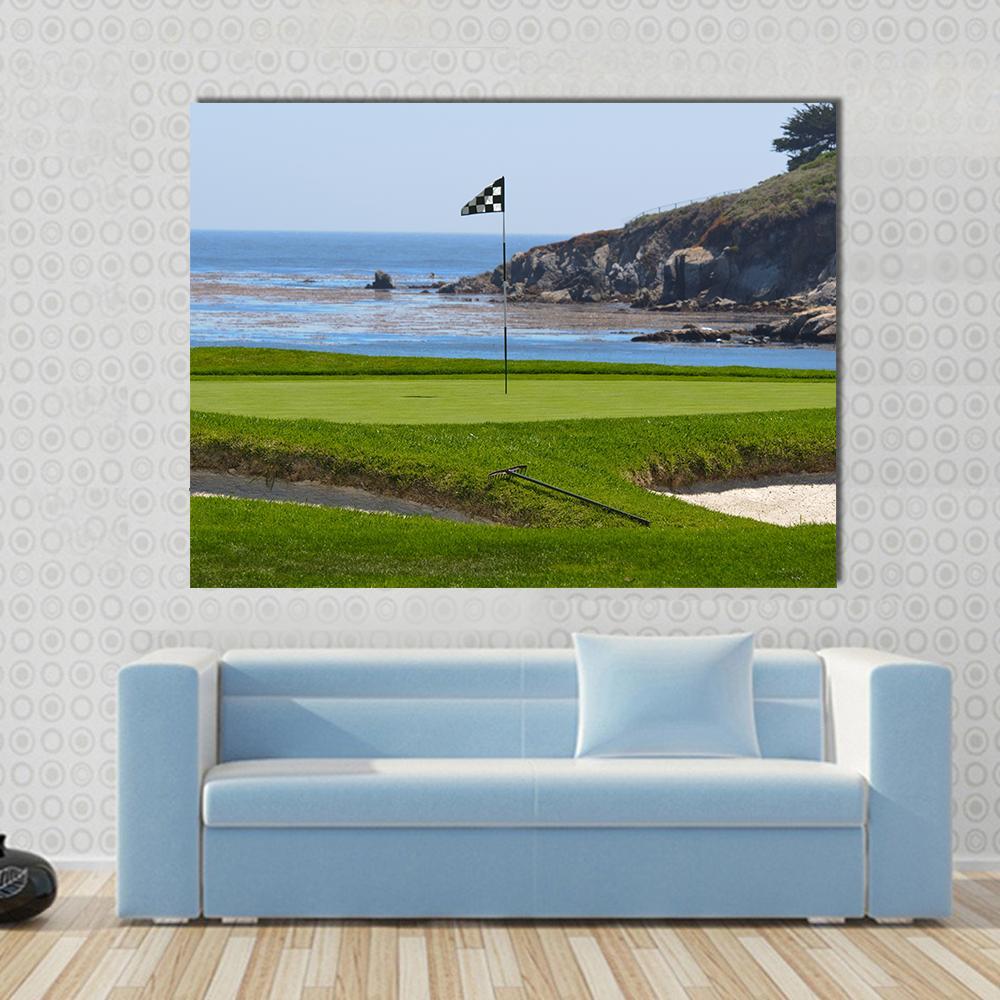 Golf Course & Ocean Canvas Wall Art-1 Piece-Gallery Wrap-48" x 32"-Tiaracle