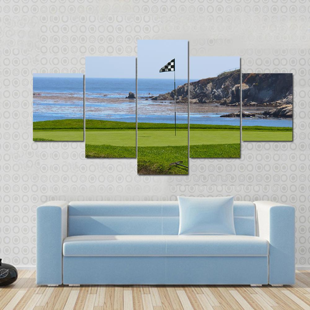 Golf Course & Ocean Canvas Wall Art-5 Star-Gallery Wrap-62" x 32"-Tiaracle