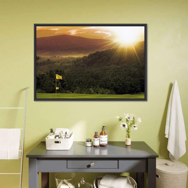 Golf Course Sunset Canvas Wall Art-1 Piece-Floating Frame-24" x 16"-Tiaracle