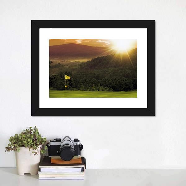 Golf Course Sunset Canvas Wall Art-1 Piece-Framed Print-20" x 16"-Tiaracle