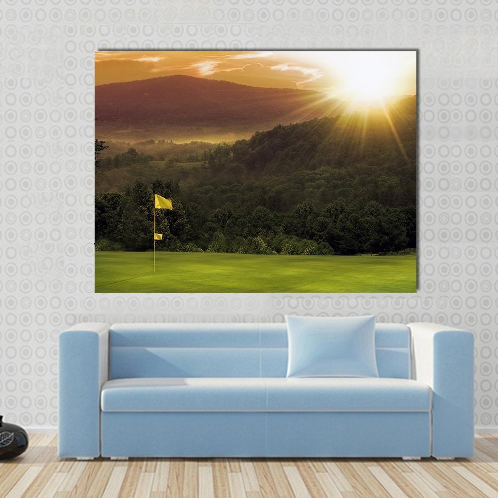 Golf Course Sunset Canvas Wall Art-1 Piece-Gallery Wrap-48" x 32"-Tiaracle