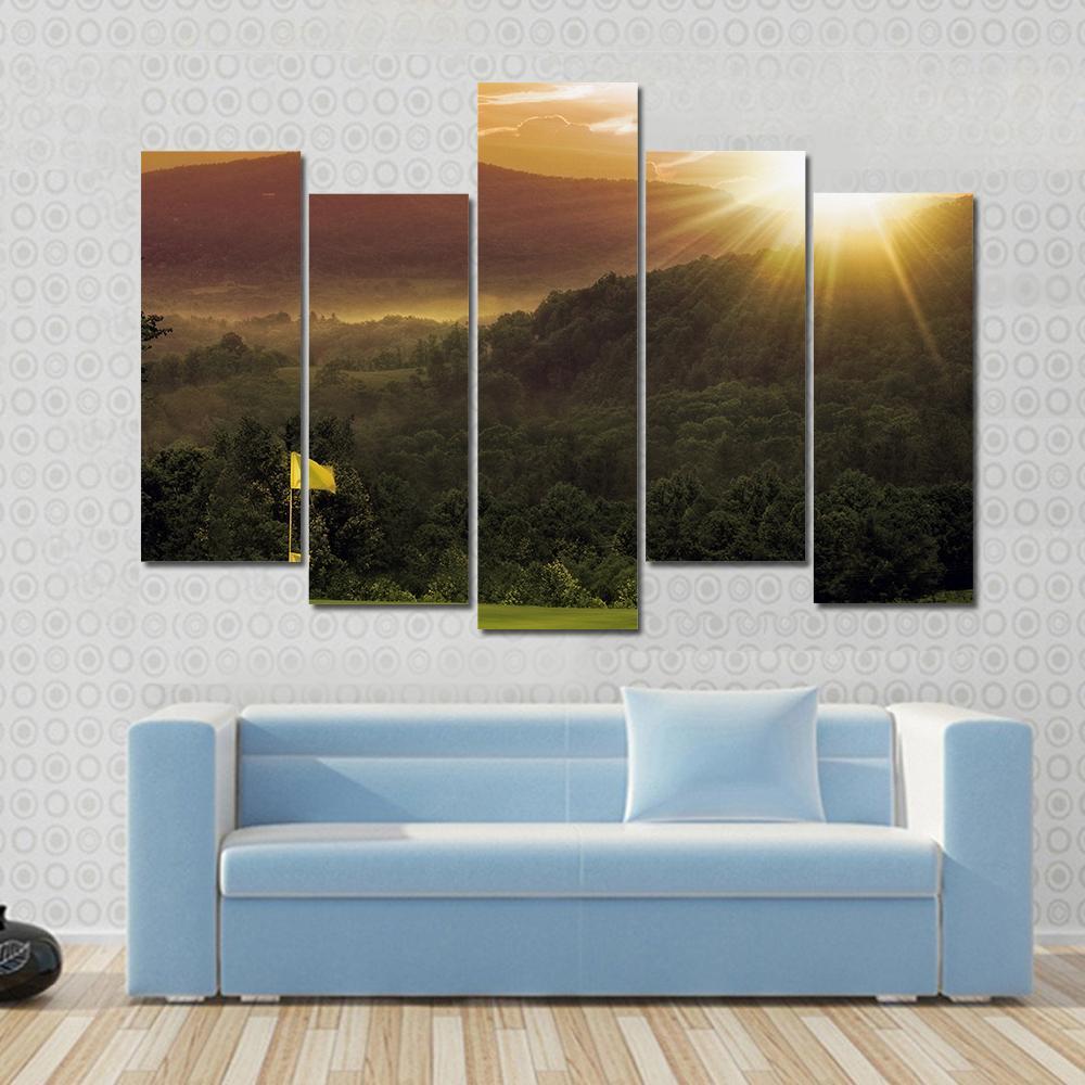 Golf Course Sunset Canvas Wall Art-5 Pop-Gallery Wrap-47" x 32"-Tiaracle