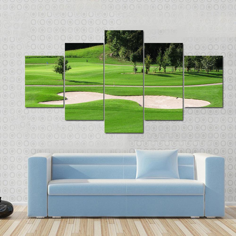 Golf Course & Trees Canvas Wall Art-5 Star-Gallery Wrap-62" x 32"-Tiaracle