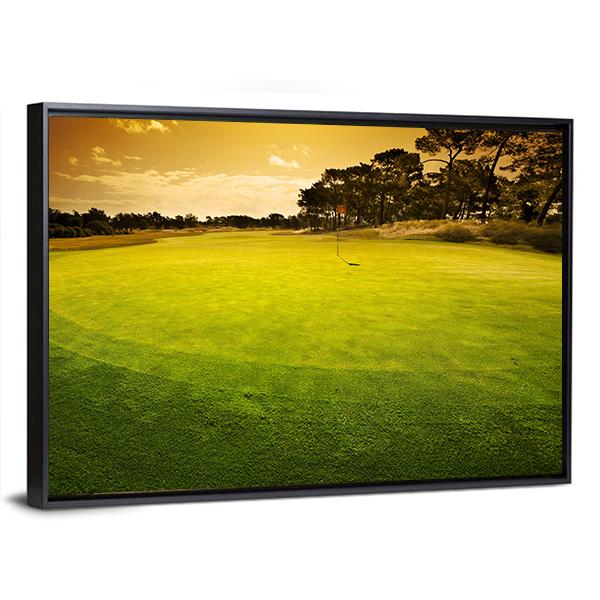 Golf Green Sunset Canvas Wall Art-3 Horizontal-Gallery Wrap-25" x 16"-Tiaracle