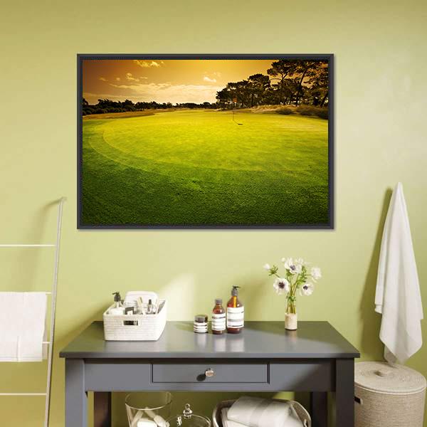 Golf Green Sunset Canvas Wall Art-1 Piece-Floating Frame-24" x 16"-Tiaracle