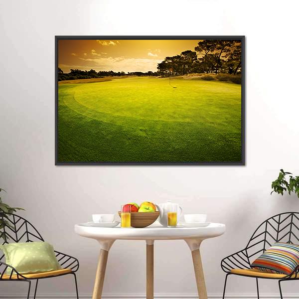 Golf Green Sunset Canvas Wall Art-3 Horizontal-Gallery Wrap-25" x 16"-Tiaracle