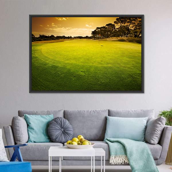 Golf Green Sunset Canvas Wall Art-3 Horizontal-Gallery Wrap-25" x 16"-Tiaracle