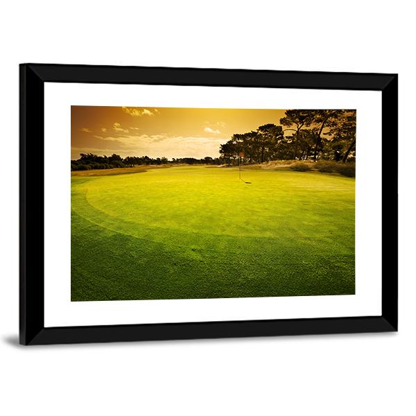 Golf Green Sunset Canvas Wall Art-3 Horizontal-Gallery Wrap-25" x 16"-Tiaracle