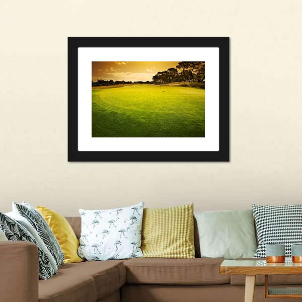 Golf Green Sunset Canvas Wall Art-3 Horizontal-Gallery Wrap-25" x 16"-Tiaracle