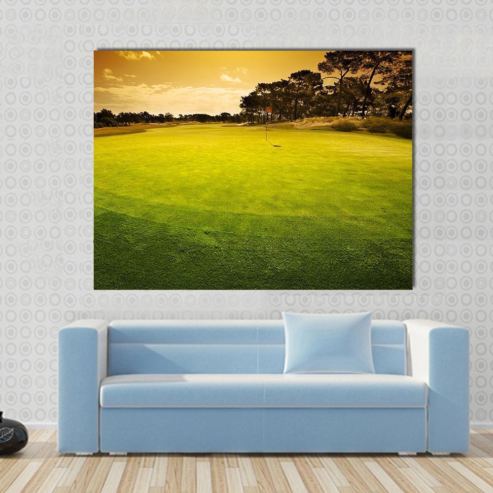 Golf Green Sunset Canvas Wall Art-1 Piece-Gallery Wrap-48" x 32"-Tiaracle