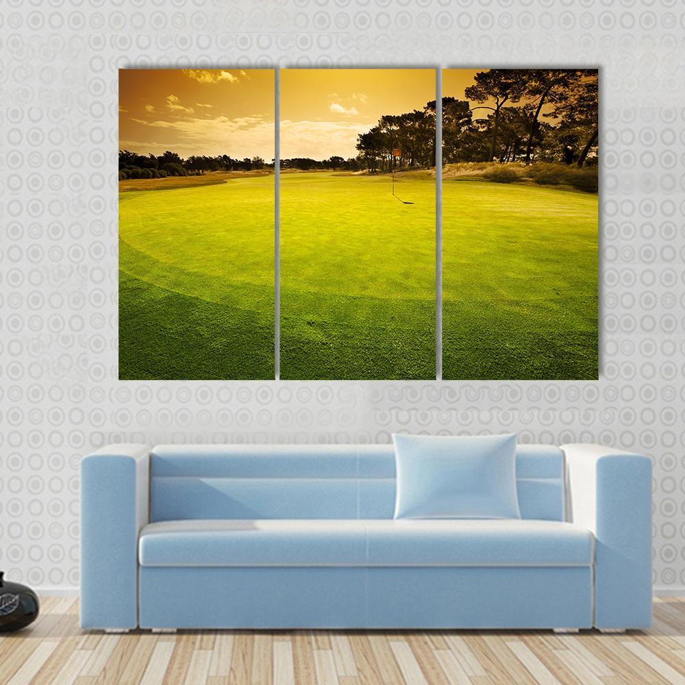 Golf Green Sunset Canvas Wall Art-3 Horizontal-Gallery Wrap-37" x 24"-Tiaracle