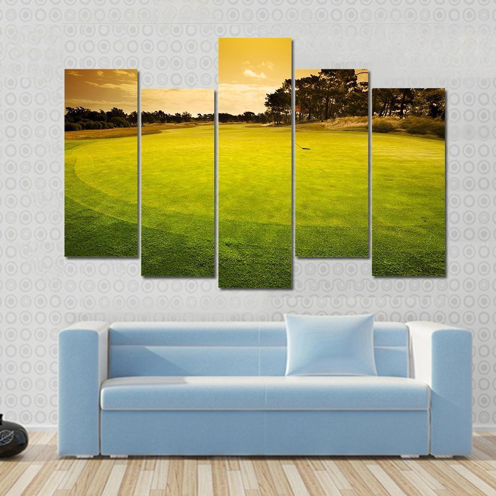 Golf Green Sunset Canvas Wall Art-5 Pop-Gallery Wrap-47" x 32"-Tiaracle