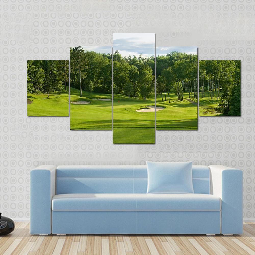 Golf Green With Bunkers Canvas Wall Art-5 Star-Gallery Wrap-62" x 32"-Tiaracle