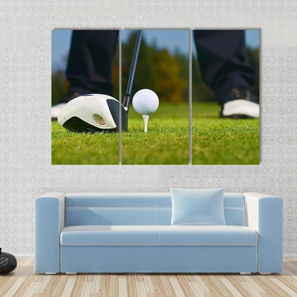 Golf Player Ready To Hit Canvas Wall Art-3 Horizontal-Gallery Wrap-37" x 24"-Tiaracle