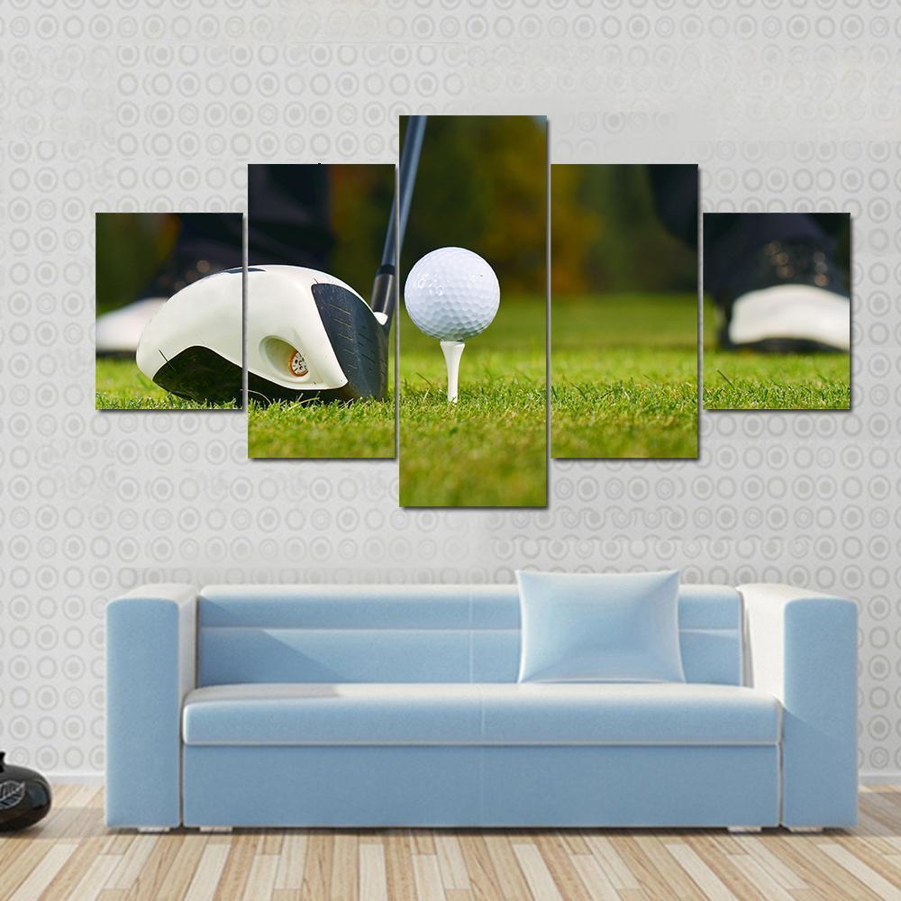 Golf Player Ready To Hit Canvas Wall Art-5 Star-Gallery Wrap-62" x 32"-Tiaracle