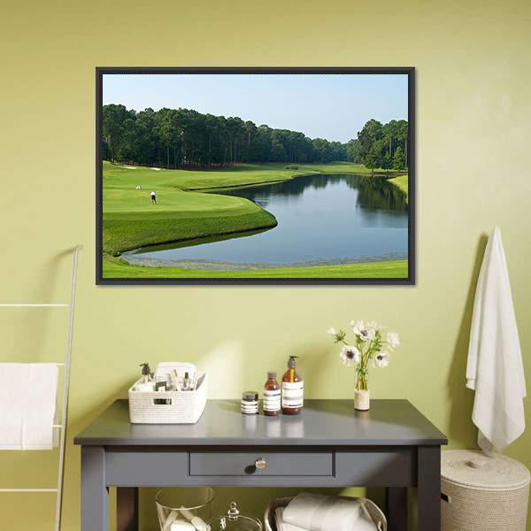 Golfer On Myrtle Beach Canvas Wall Art-1 Piece-Floating Frame-24" x 16"-Tiaracle