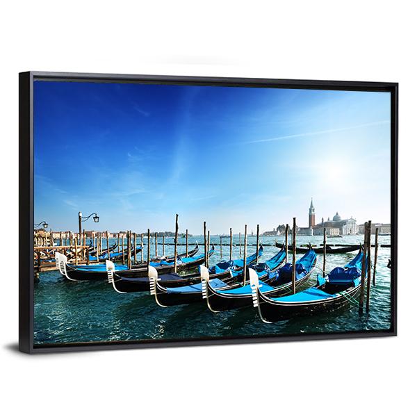 Gondolas On Grand Canal Canvas Wall Art-3 Horizontal-Gallery Wrap-25" x 16"-Tiaracle