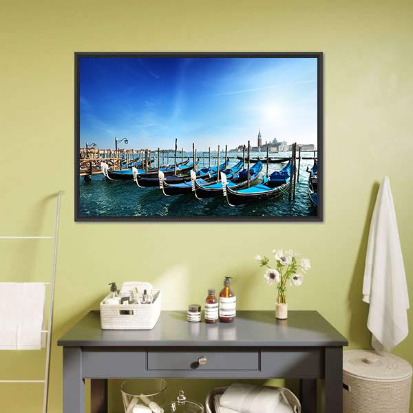 Gondolas On Grand Canal Canvas Wall Art-1 Piece-Floating Frame-24" x 16"-Tiaracle