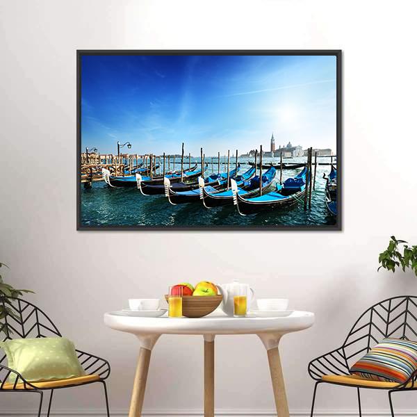 Gondolas On Grand Canal Canvas Wall Art-3 Horizontal-Gallery Wrap-25" x 16"-Tiaracle