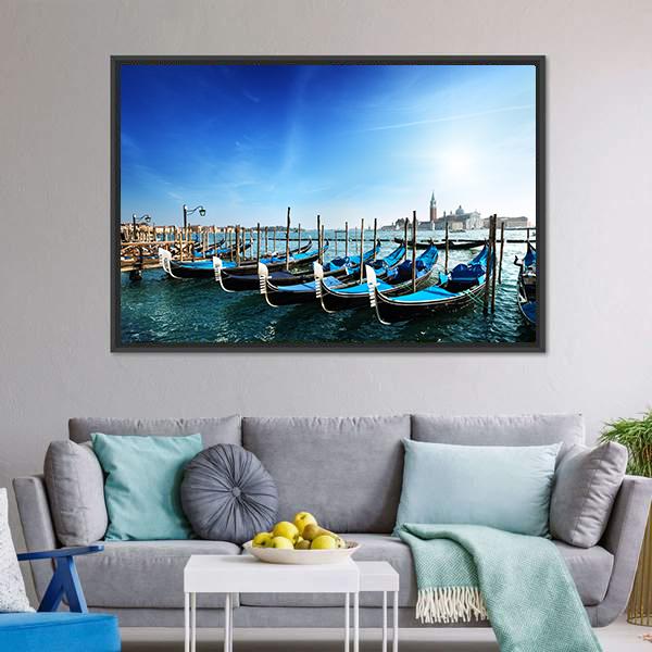 Gondolas On Grand Canal Canvas Wall Art-3 Horizontal-Gallery Wrap-25" x 16"-Tiaracle