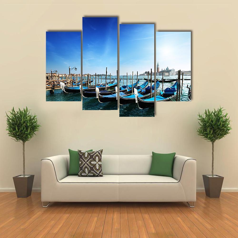 Gondolas On Grand Canal Canvas Wall Art-4 Pop-Gallery Wrap-50" x 32"-Tiaracle