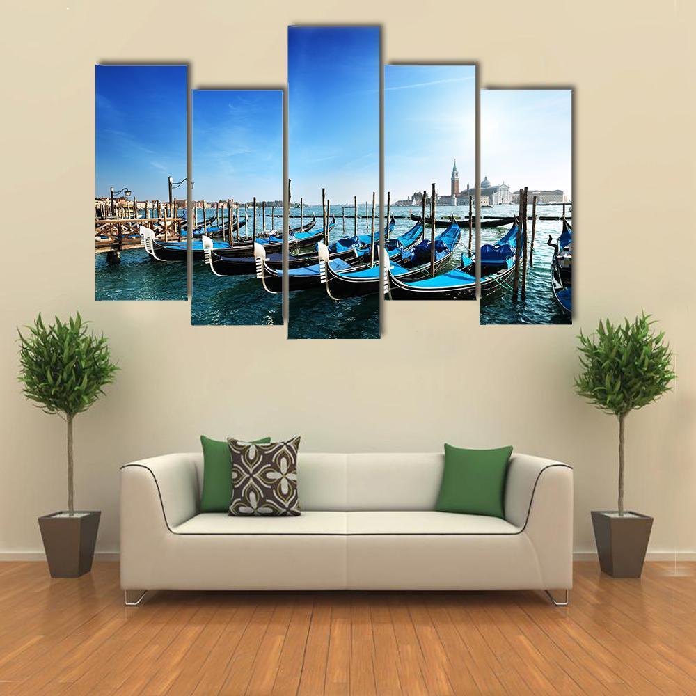 Gondolas On Grand Canal Canvas Wall Art-5 Pop-Gallery Wrap-47" x 32"-Tiaracle