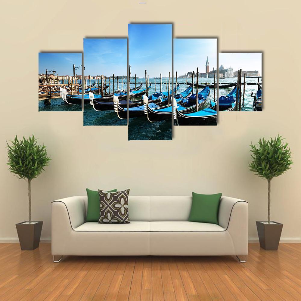 Gondolas On Grand Canal Canvas Wall Art-5 Star-Gallery Wrap-62" x 32"-Tiaracle