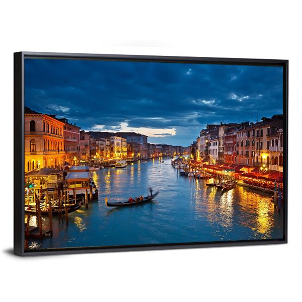 Grand Canal At Night Venice Canvas Wall Art-3 Horizontal-Gallery Wrap-25" x 16"-Tiaracle