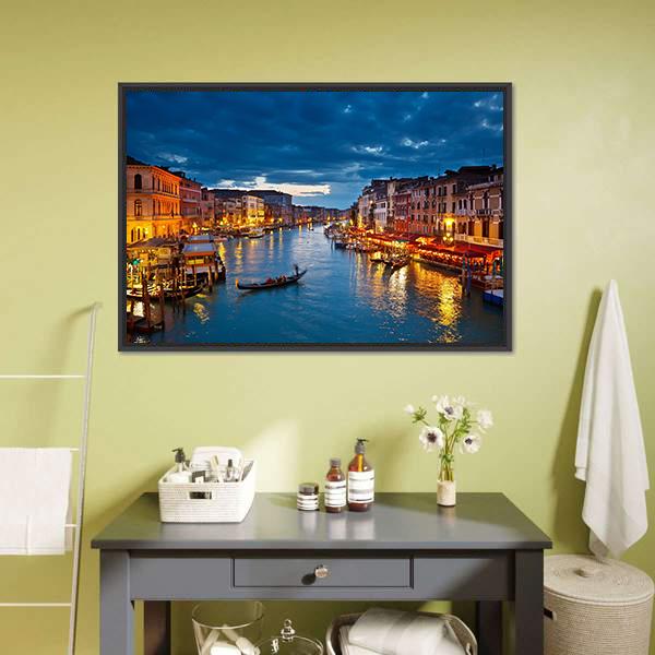 Grand Canal At Night Venice Canvas Wall Art-3 Horizontal-Gallery Wrap-25" x 16"-Tiaracle