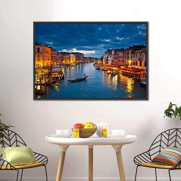 Grand Canal At Night Venice Canvas Wall Art-3 Horizontal-Gallery Wrap-25" x 16"-Tiaracle