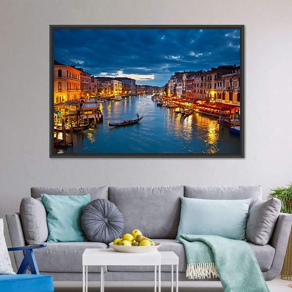 Grand Canal At Night Venice Canvas Wall Art-1 Piece-Floating Frame-24" x 16"-Tiaracle