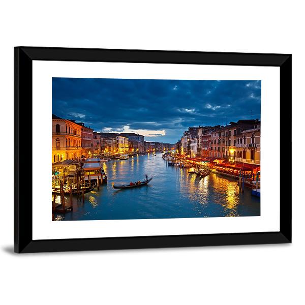 Grand Canal At Night Venice Canvas Wall Art-3 Horizontal-Gallery Wrap-25" x 16"-Tiaracle