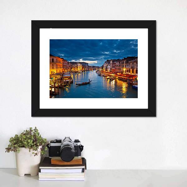 Grand Canal At Night Venice Canvas Wall Art-3 Horizontal-Gallery Wrap-25" x 16"-Tiaracle