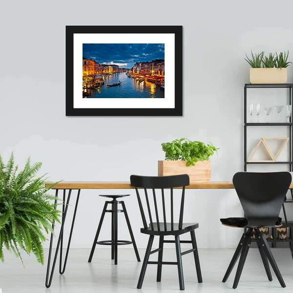 Grand Canal At Night Venice Canvas Wall Art-3 Horizontal-Gallery Wrap-25" x 16"-Tiaracle