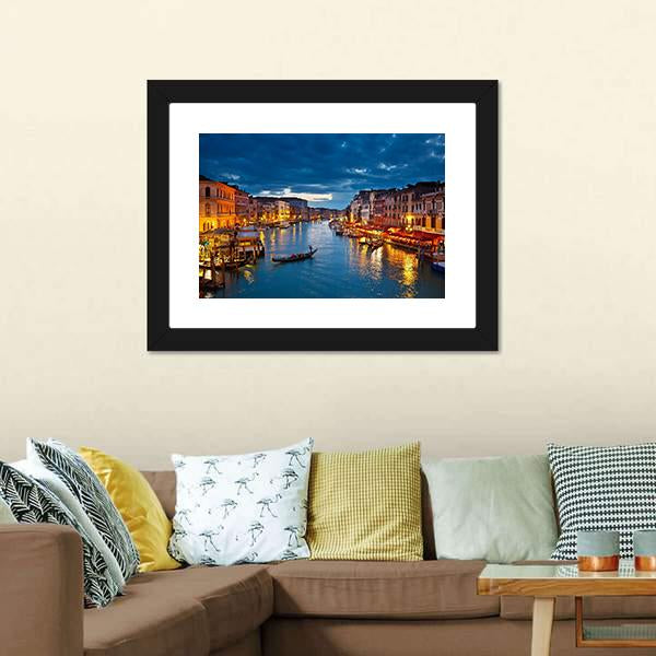 Grand Canal At Night Venice Canvas Wall Art-1 Piece-Framed Print-20" x 16"-Tiaracle