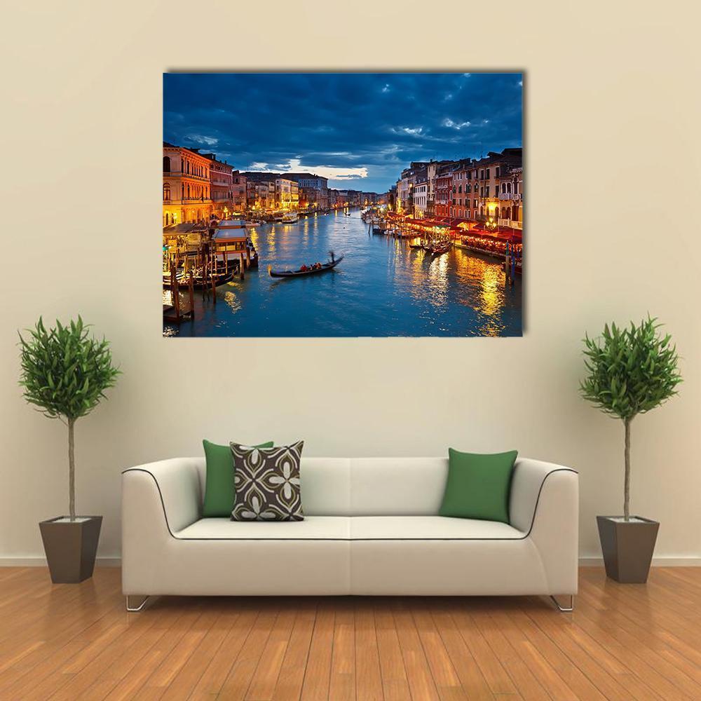 Grand Canal At Night Venice Canvas Wall Art-1 Piece-Gallery Wrap-48" x 32"-Tiaracle