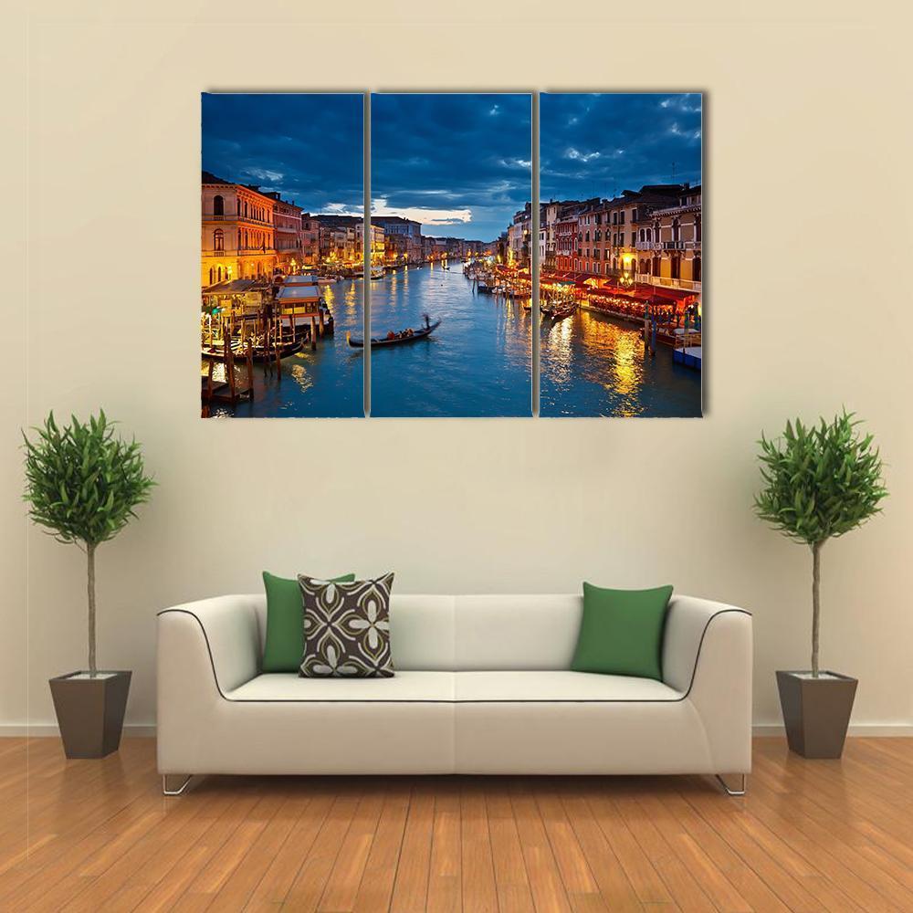 Grand Canal At Night Venice Canvas Wall Art-3 Horizontal-Gallery Wrap-37" x 24"-Tiaracle