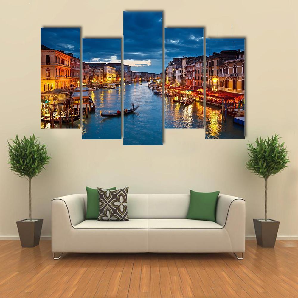 Grand Canal At Night Venice Canvas Wall Art-5 Pop-Gallery Wrap-47" x 32"-Tiaracle