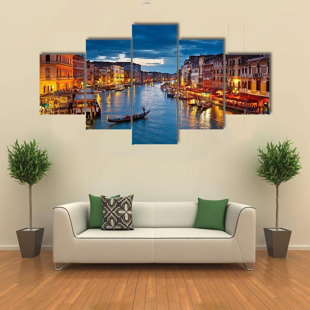 Grand Canal At Night Venice Canvas Wall Art-5 Star-Gallery Wrap-62" x 32"-Tiaracle