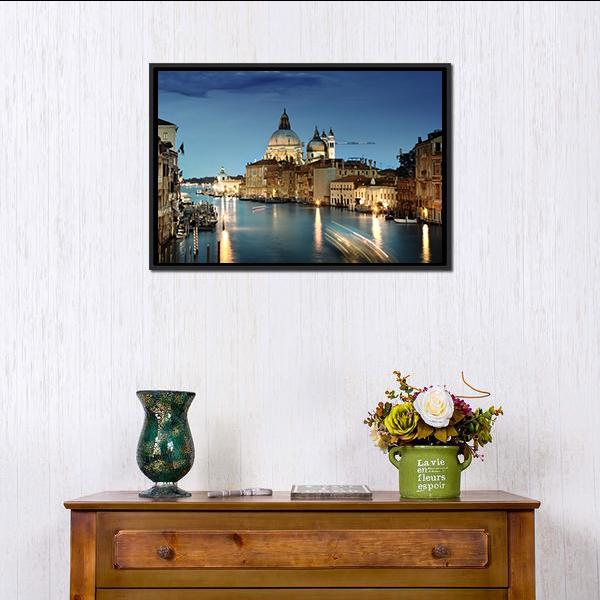 Grand Canal & Basilica Italy Canvas Wall Art-1 Piece-Floating Frame-24" x 16"-Tiaracle