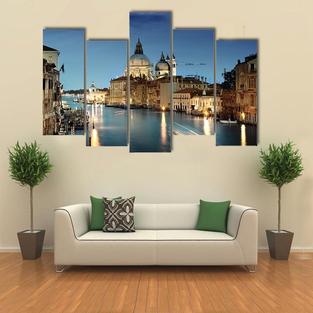 Grand Canal & Basilica Italy Canvas Wall Art-5 Pop-Gallery Wrap-47" x 32"-Tiaracle