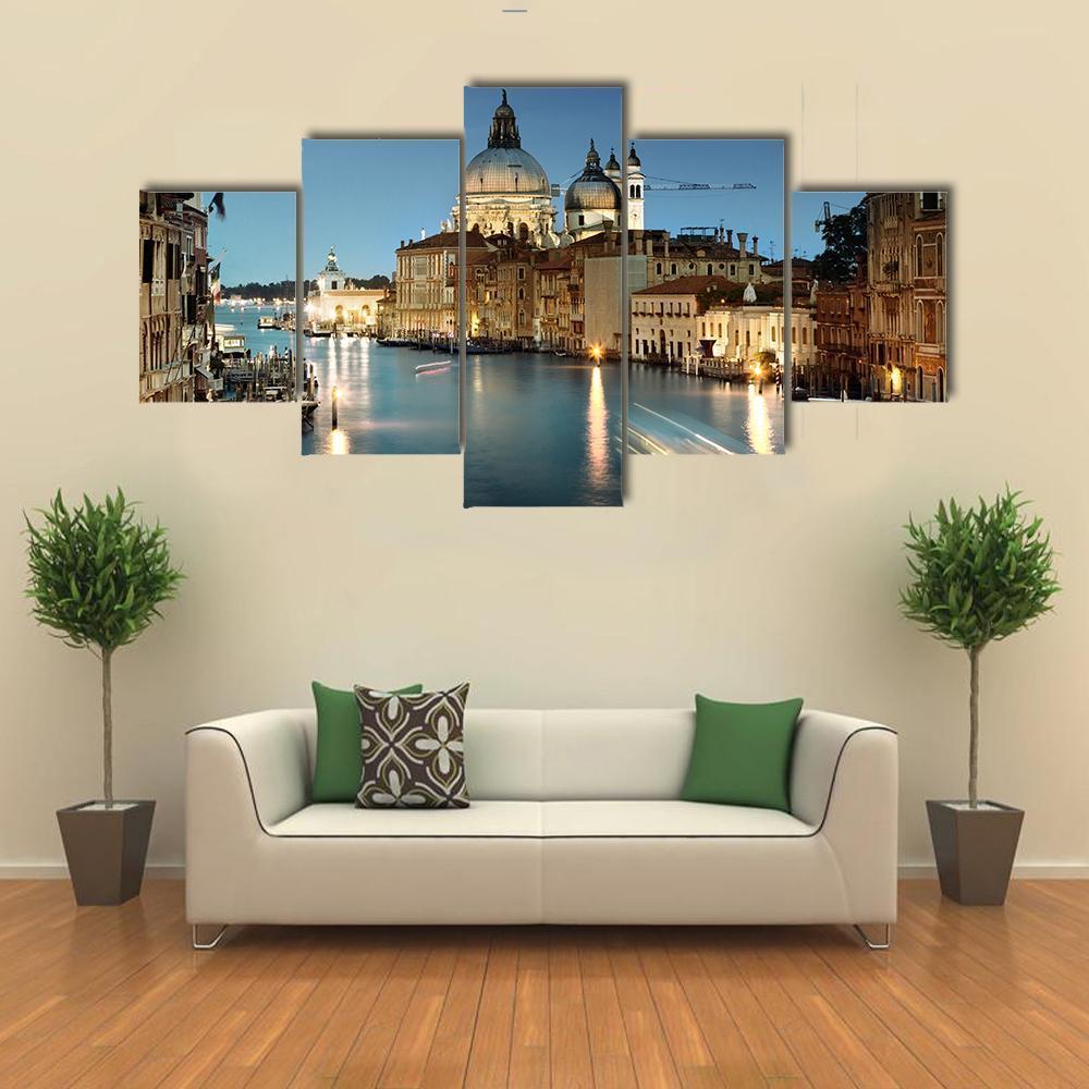 Grand Canal & Basilica Italy Canvas Wall Art-5 Star-Gallery Wrap-62" x 32"-Tiaracle