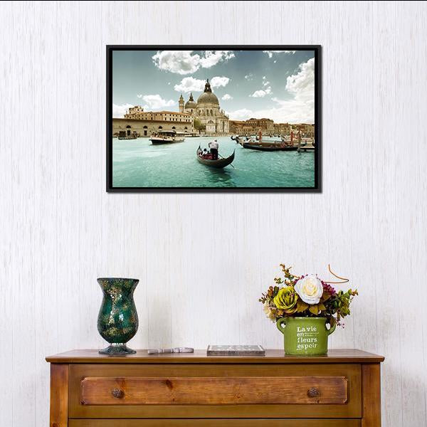 Grand Canal & Church Venice Canvas Wall Art-1 Piece-Floating Frame-24" x 16"-Tiaracle