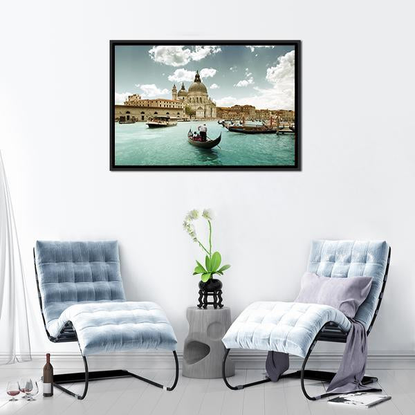 Grand Canal & Church Venice Canvas Wall Art-3 Horizontal-Gallery Wrap-25" x 16"-Tiaracle