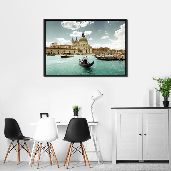 Grand Canal & Church Venice Canvas Wall Art-3 Horizontal-Gallery Wrap-25" x 16"-Tiaracle